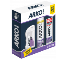 Подарочный набор Аrko мужской Sensitive. Пена для бритья Аrko Sensitive 200 мл + Гель для бритья Аrko Sensitive 75 мл + Бальзам для бритья Аrko Sensitive 150 мл