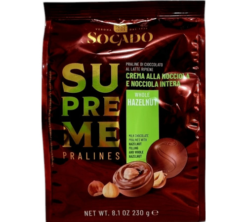 Цукерки Socado Supreme Nocciola E Nocciola Intera 230 г