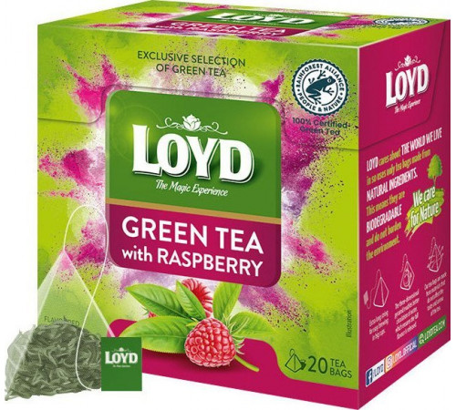 Чай зелений Loyd Малина у пірамідках 20 шт х 1.5 г