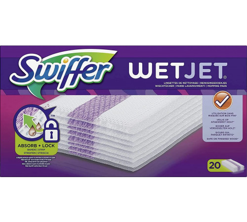 Змінні вологі серветки для швабри Swiffer Wet Jet 20 шт Змінні вологі серветки для швабри Swiffer Wet Jet 20 шт