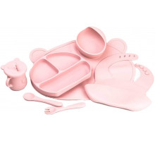 Набор силиконовой посуды для детей Мишка 7 предметов Розовый