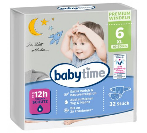 Подгузники Babytime Premium 6 (13-18 кг) 32 шт