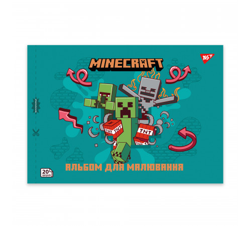 Альбом для малювання з перфорацією YES 130596 Minecraft А4 20 аркушів на скобі Альбом для малювання з перфорацією YES 130596 Minecraft А4 20 аркушів на скобі