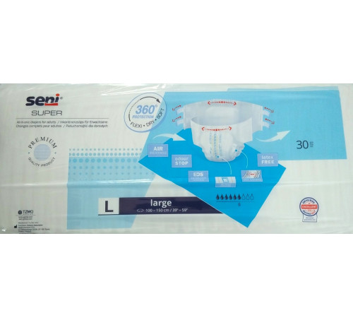 Подгузники для взрослых Seni Super Large Air 100-150 см 30 шт Подгузники для взрослых Seni Super Large Air 100-150 см 30 шт
