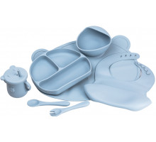 Набор силиконовой посуды для детей Мишка 7 предметов Темно-Синий