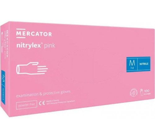 Рукавиці медичні нітрилові Mercator М рожеві 100 шт