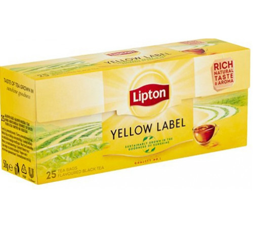 Чай Lipton Yellow Label Черный в пакетиках 25 штук