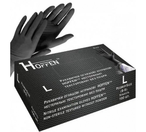 Рукавиці нітрилові Hoffen L чорні 100 шт