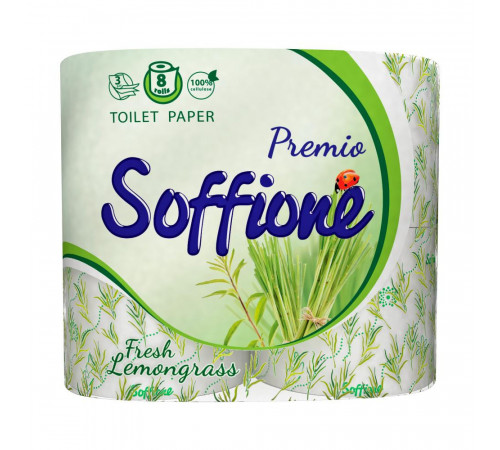 Туалетний папір Soffione Fresh Lemongrass 3 шари 8 рулонів
