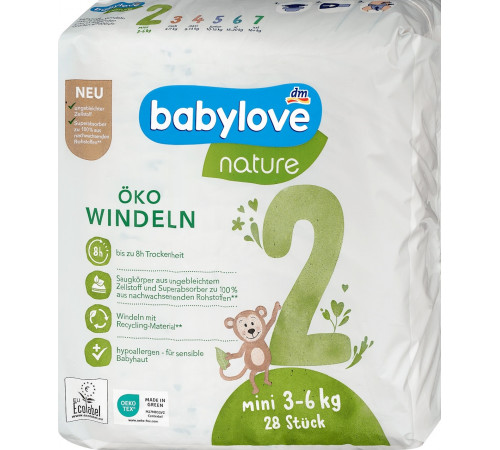 Підгузки Babylove Nature 2 (3-6 кг) 28 шт
