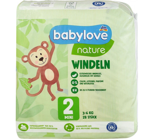 Підгузки Babylove Nature 2 (3-6 кг) 28 шт
