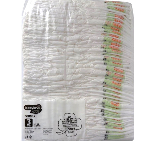 Підгузки Babylove Nature 3 (4-9 кг) 36 шт прозора упаковка