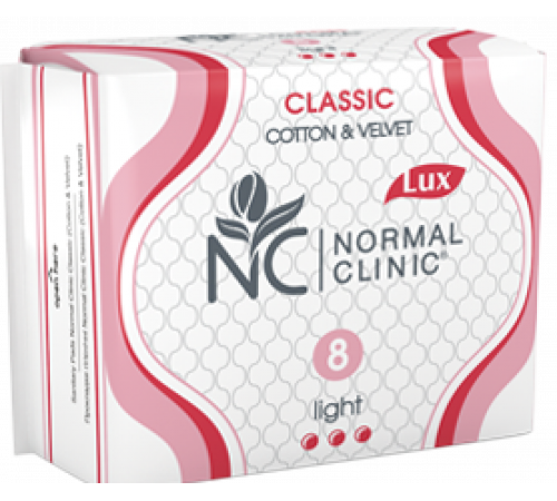 Гігієнічні прокладки Normal Cliniс Classic LUX Cotton & Velvet Light 3 краплі 8 шт