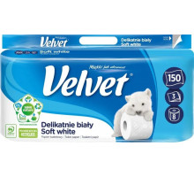 Туалетная бумага Velvet Soft white 3 слоя 150 отрывов 8 рулонов