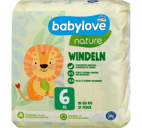 Подгузники Babylove Nature 6 (15-20 кг) 27 шт