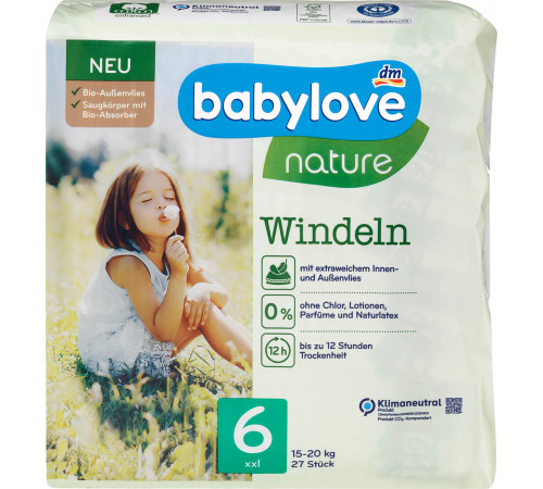 Подгузники Babylove Nature 6 xxl (15-20кг) 27 шт