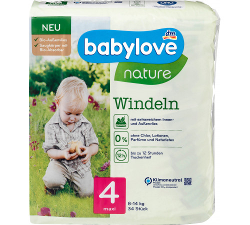 Підгузки Babylove Nature 4 (8-14 кг) 34 шт