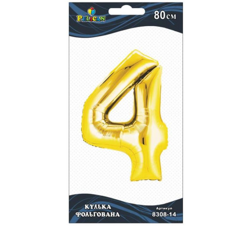 Кулька повітряна фольгована Pelican цифра 4 золото 80 см