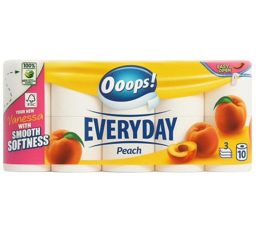 Туалетная бумага Ooops Everyday Peash 3 слоя 10 шт