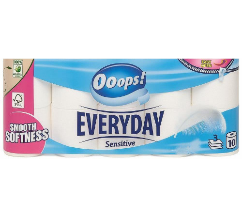 Туалетная бумага Ooops Everyday Sensitive 3 слоя 10 шт