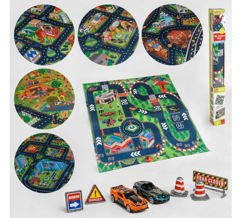 Игровой набор SQ 80672-F SunQ toys коврик 80 х 70 см 2 машинки дорожные знаки