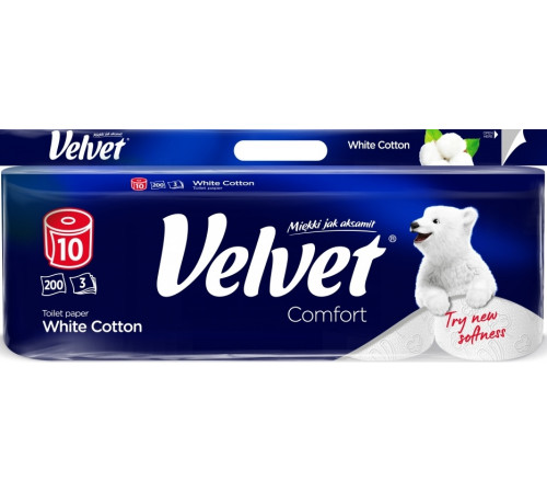 Туалетная бумага Velvet Cotton White 3 слоя 10 рулонов Туалетная бумага Velvet Cotton White 3 слоя 10 рулонов