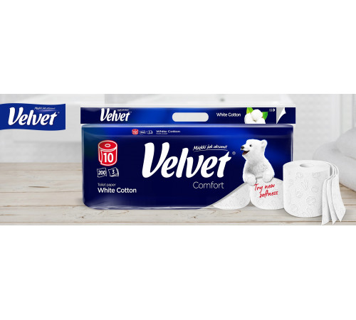 Туалетная бумага Velvet Cotton White 3 слоя 10 рулонов Туалетная бумага Velvet Cotton White 3 слоя 10 рулонов