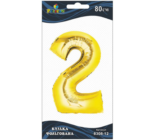Кулька повітряна фольгована Pelican цифра 2 золото 80 см Кулька повітряна фольгована Pelican цифра 2 золото 80 см