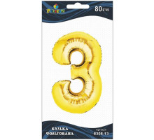 Кулька повітряна фольгована Pelican цифра 3 золото 80 см