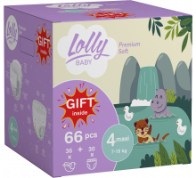 Набор Lolly Premium Soft размер 4 (7-18 кг) Подгузники 36 шт + Подгузники-трусики 30 шт + Подарок