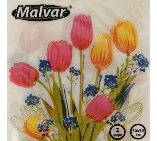 Серветка Malvar Тюльпани 30*30 см 2-ох шарова 40 шт