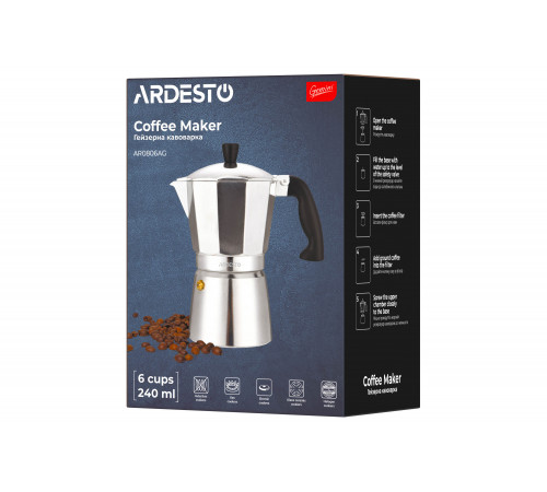 Гейзерная кофеварка Ardesto Gemini Cremona AR0806AG 6 чашек 240 мл