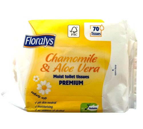 Вологий туалетний папір Floralys Camomille & Aloe Vera 70 шт