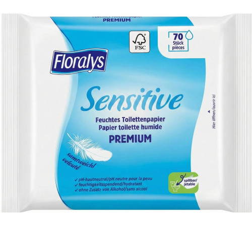 Вологий туалетний папір Floralys Premium Sensitive 70 шт