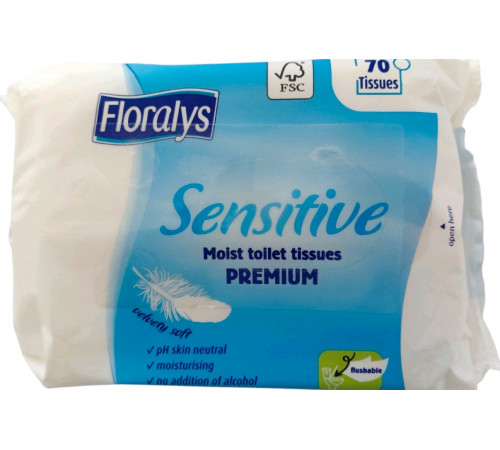 Вологий туалетний папір Floralys Premium Sensitive 70 шт