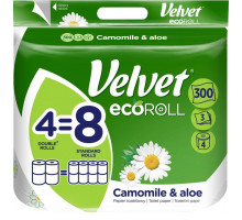 Туалетний папір Velvet Eco Roll Camomile & Aloe 3 шари 300 відривів 4 рулони