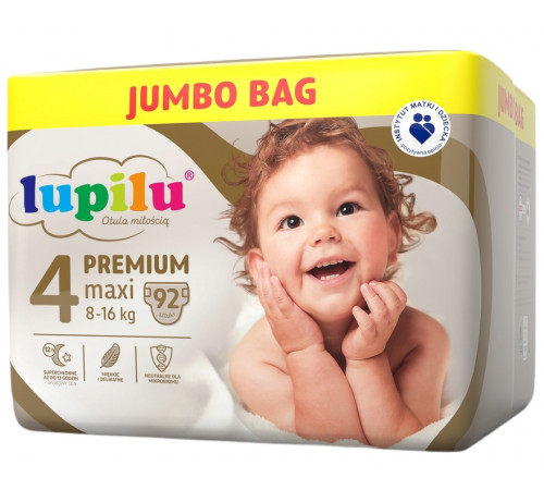 Подгузники Lupilu Рremium Jumbo Bag 4 (8-16 кг) 92 шт