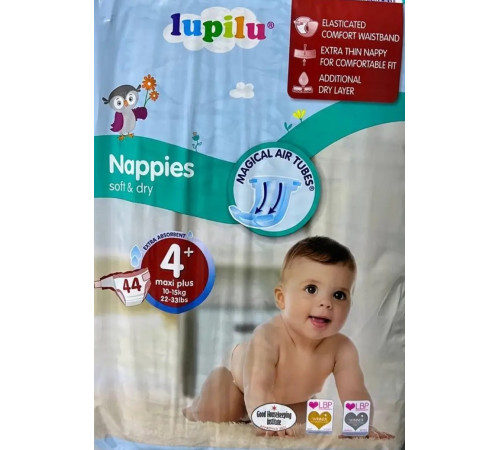 Подгузники Lupilu Soft&Dry 4+ (10-15 кг) 44 шт