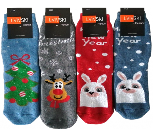 Шкарпетки махрові підросткові Новорічні Lvivski Premium розмір 23-25
