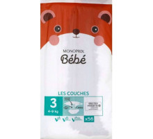 Підгузки Monoprix Bebe розмір 3 (4-9 кг) 56 шт