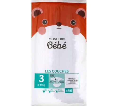 Підгузки Monoprix Bebe розмір 3 (4-9 кг) 56 шт