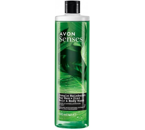 Гель для душу Avon Senses For Men 2в1 Jungle Rainburst 500 мл