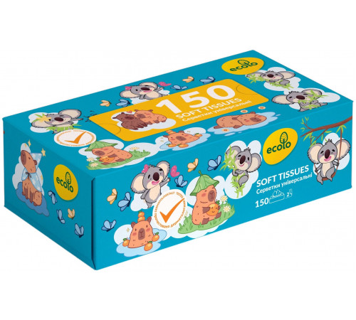 Серветка косметична Ecolo Kids в коробці пенал 150 листів