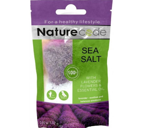Соль морская для ванны Nature Code с цветами Лаванды и Эфирным маслом 100 г