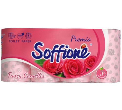 Туалетний папір Soffione Premio камелія 3 шари 8 рулонів