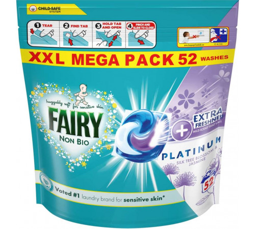 Гелеві капсули для прання Fairy Non-Bio Platinum Silk Tree Blossom & Jasmine 52 шт (ціна за 1 шт)
