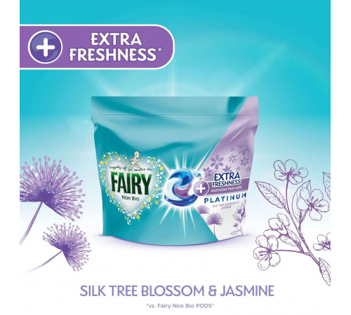 Гелеві капсули для прання Fairy Non-Bio Platinum Silk Tree Blossom & Jasmine 52 шт (ціна за 1 шт)