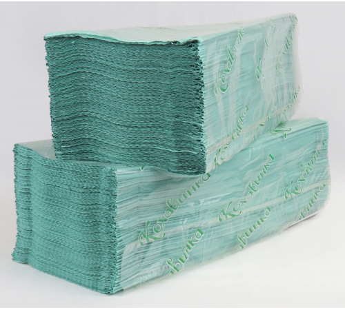 Паперові рушники листові Кохавинка V-складання макулатурні зелені 23 х 25 см