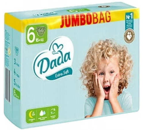 Підгузки дитячі DADA Extra Soft (6) 16+кг Jumbo Bag 66 шт