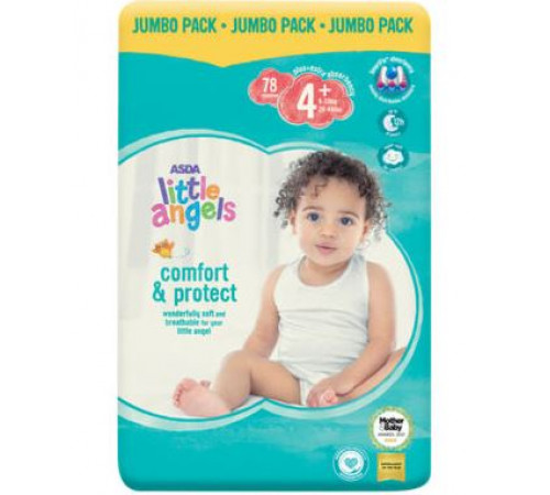 Подгузники Asda Little Angels Comfort & Protect 4+ (9-20 кг) 78 шт